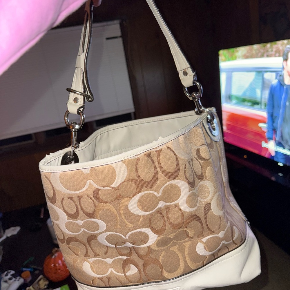 Coach Tan and Cream Shoulder Bag
